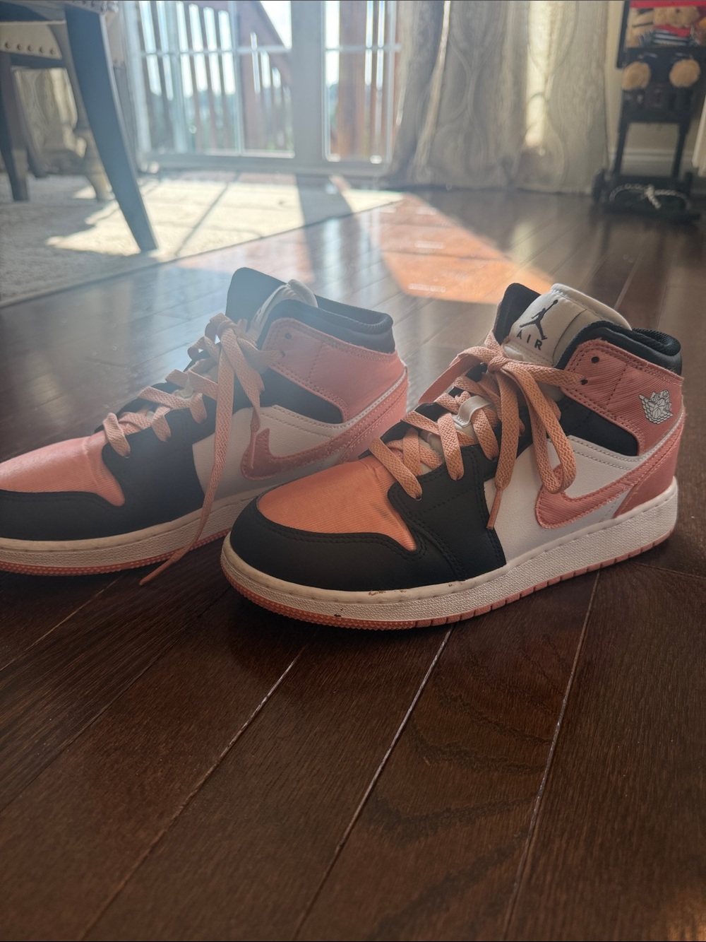 Jordan Kids' Mid Sneakers in Pink, Black & White